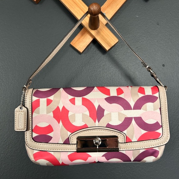 Coach Handbags - Coach Y2K Kristin Signature Monogram Multicolor Wristlet OP Art Fuchsia & Purple